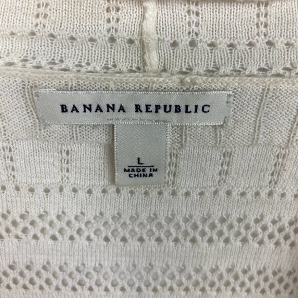 Banana Republic White Eyelet Knit Cardigan Sweater Size Large Open Front Minimal - Picture 2 of 13